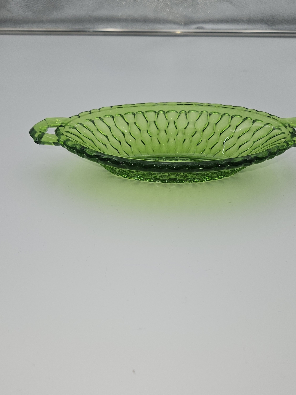 Vintage Indiana Green Pressed Glass Oval Dish with Handles